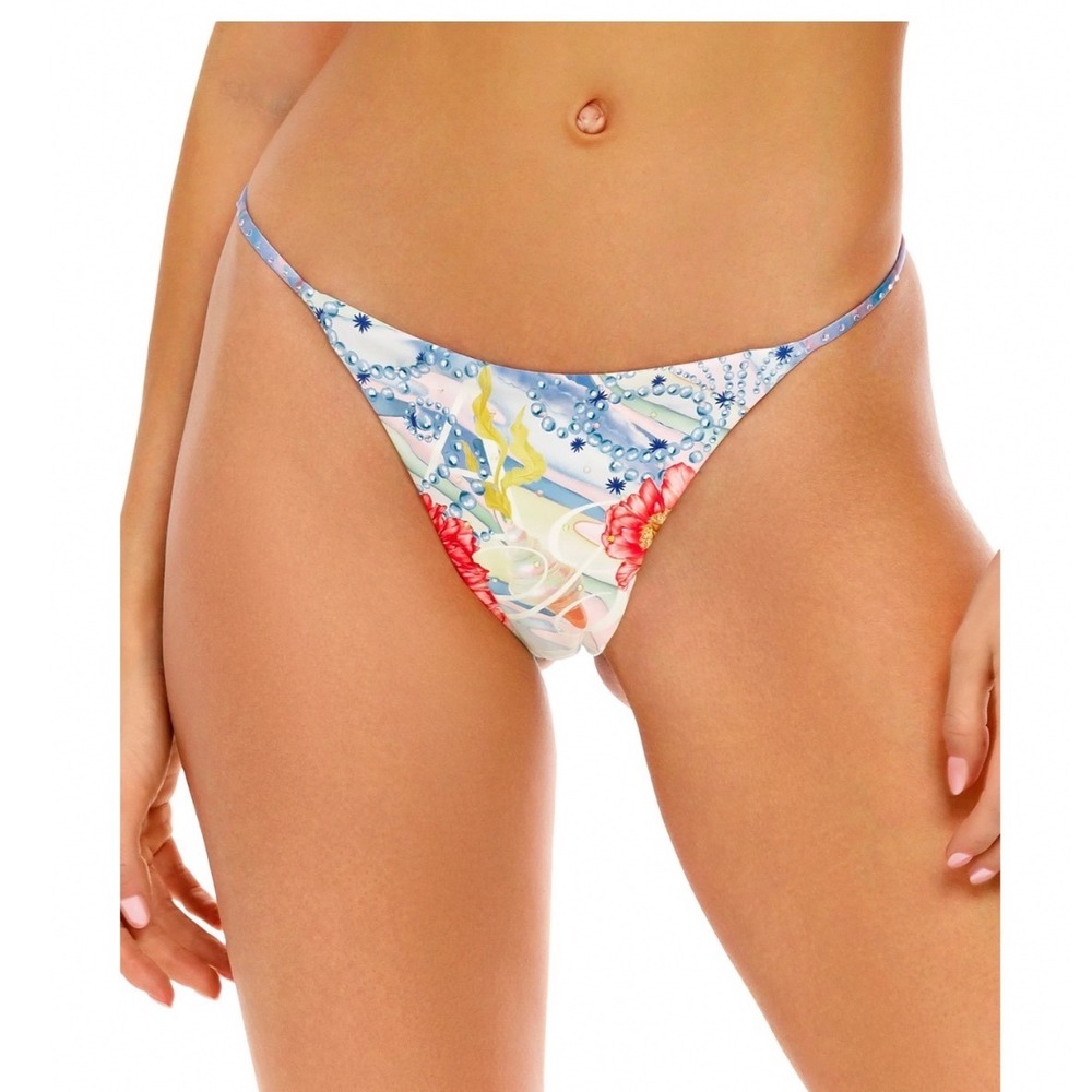 Agua Bendita Rocio Nacar Bikini Bottom XL Multicolor Floral Rhinestone Cheeky